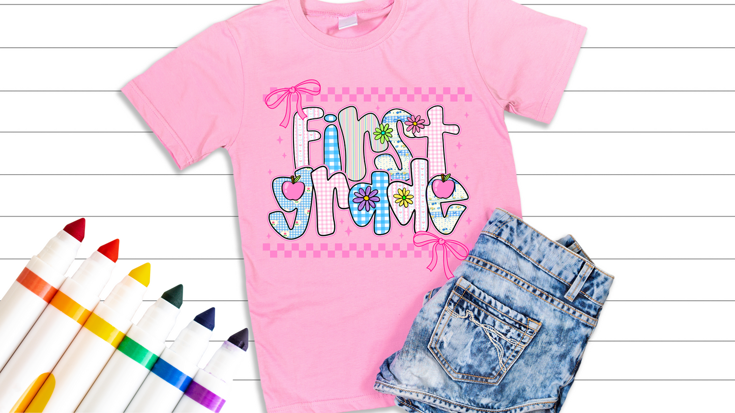 Checkered Bow -Adult Pink