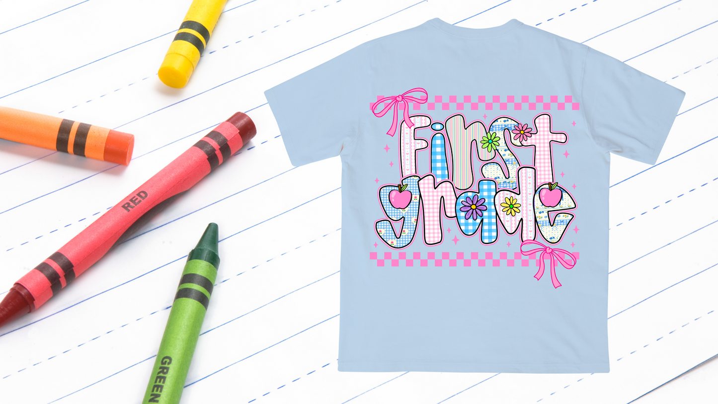 Checkered Bow -Kids Blue