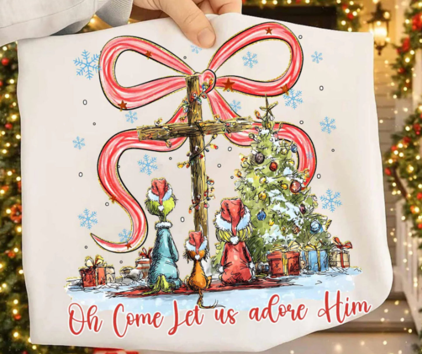 Oh Come Let Us Adore Him - Green Guy Adult Tee