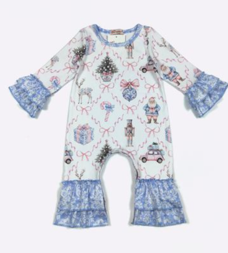 Blue Damask Nutcracker Baby Romper