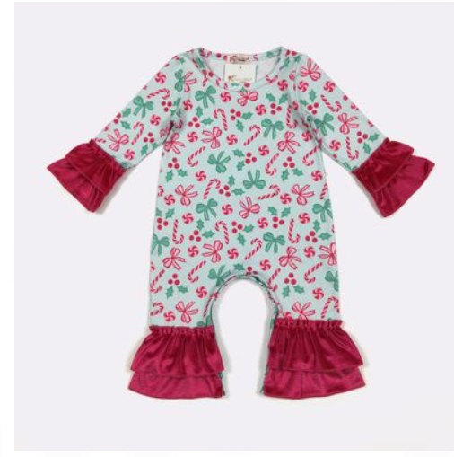 Pink Candy Cane Bows Baby Romper