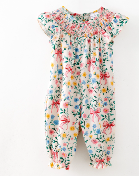 Bow Garden Smocked Baby Romper