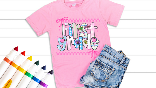 Checkered Bow -Adult Pink